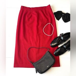 Wool Red Pencil Skirt Size S/M